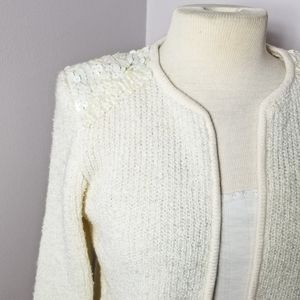 Vintage Cream Sequin Shoulder Bouclé Cardigan Size Small
